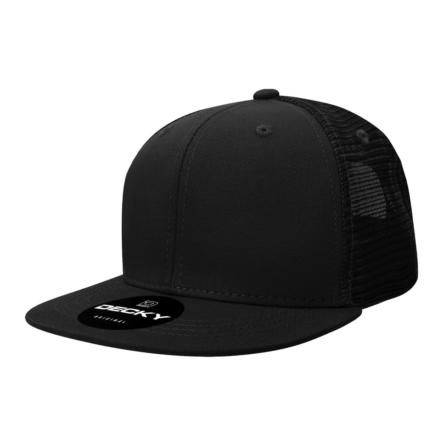 Decky 1052 6 Panel Trucker Hat Flat Bill Snapback - Blank