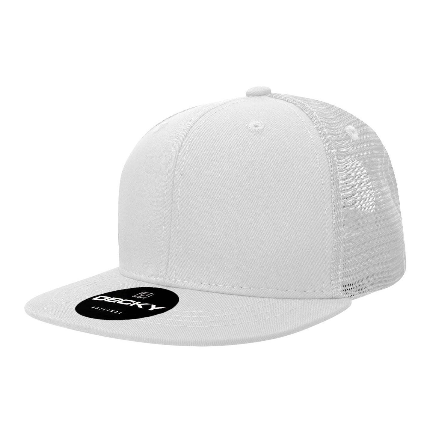 Decky 1052 6 Panel Trucker Hat Flat Bill Snapback - Blank