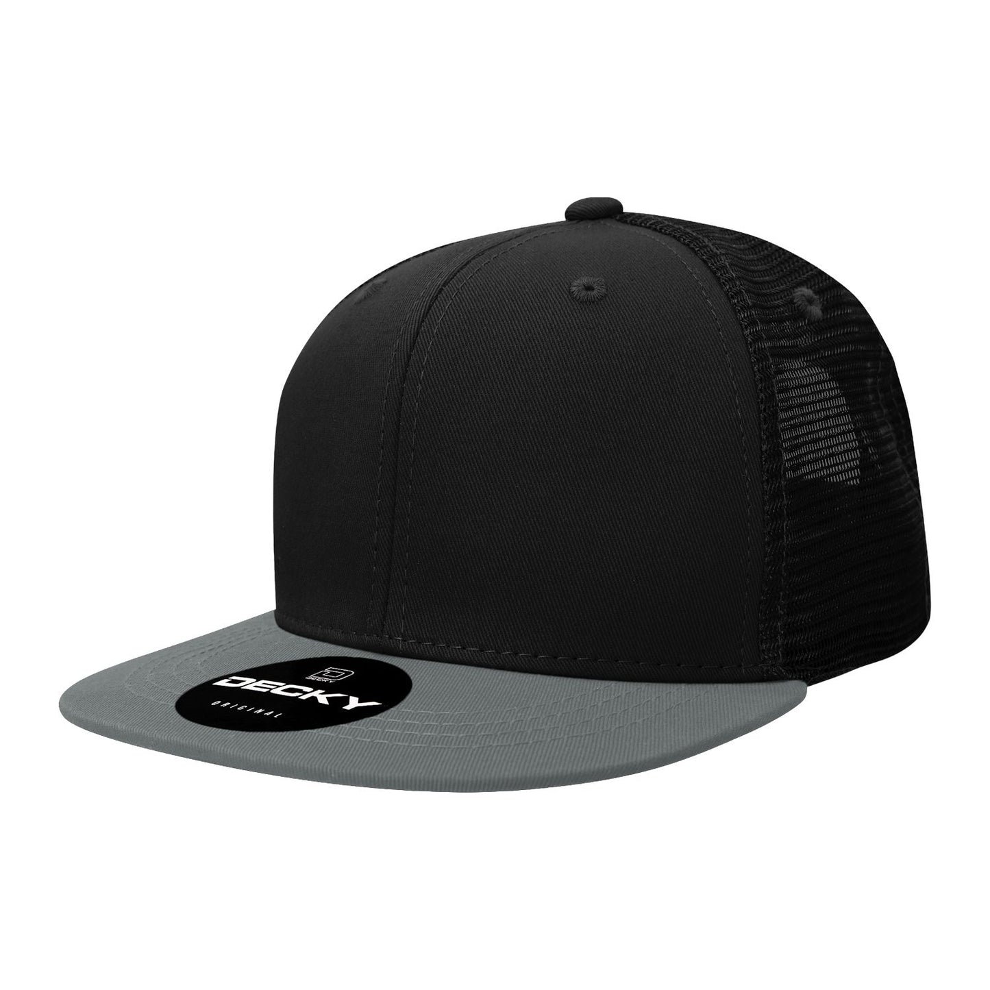 Decky 1052 6 Panel Trucker Hat Flat Bill Snapback - Blank