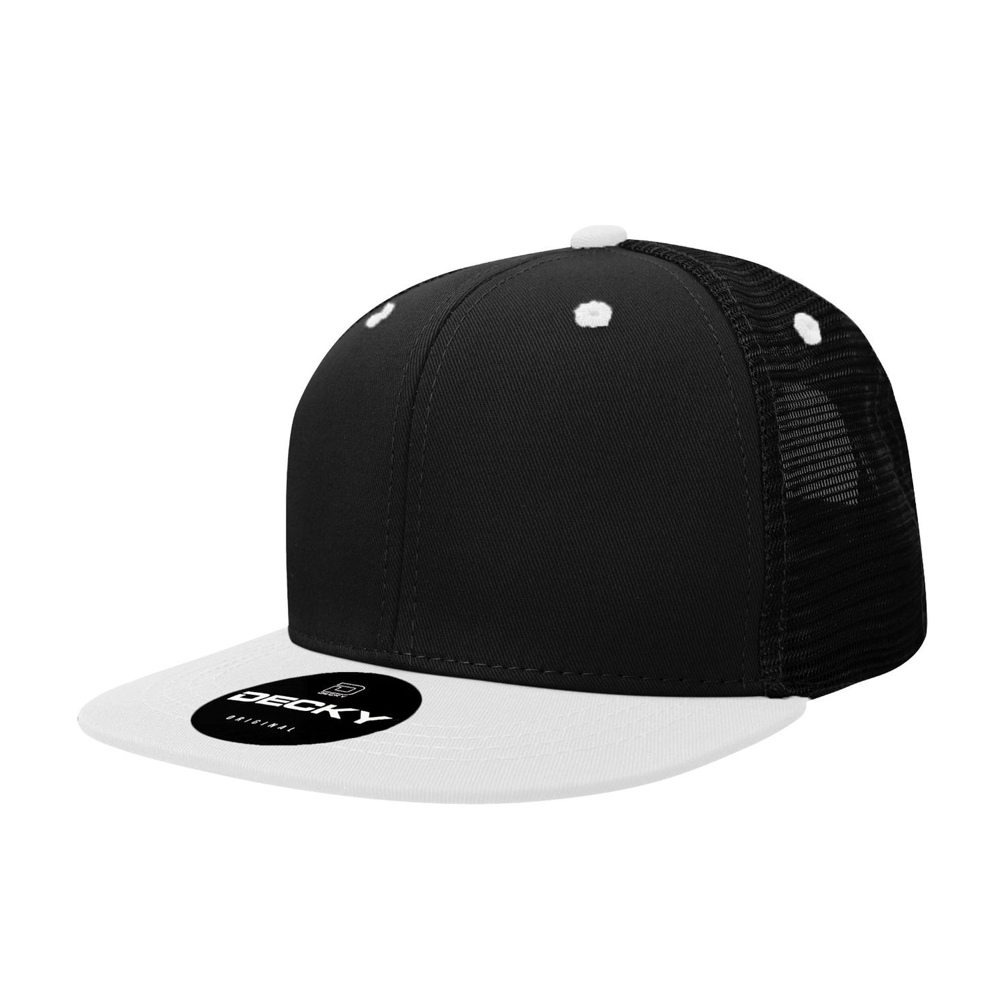 Decky 1052 6 Panel Trucker Hat Flat Bill Snapback - Blank