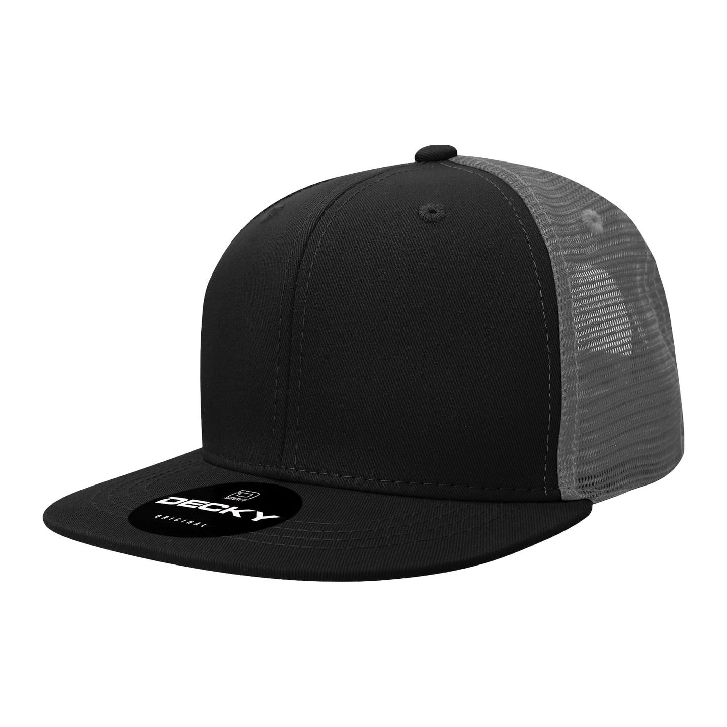 Decky 1052 6 Panel Trucker Hat Flat Bill Snapback - Blank