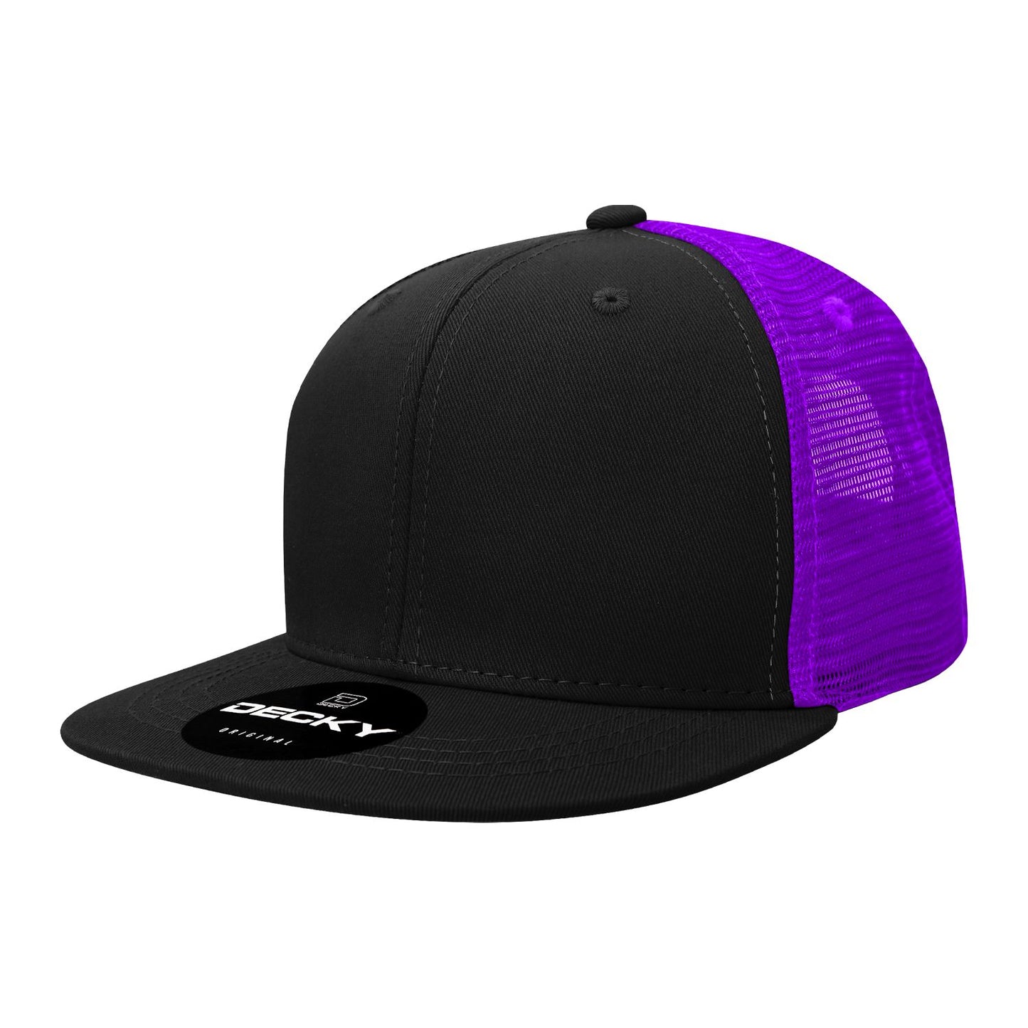 Decky 1052 6 Panel Trucker Hat Flat Bill Snapback - Blank