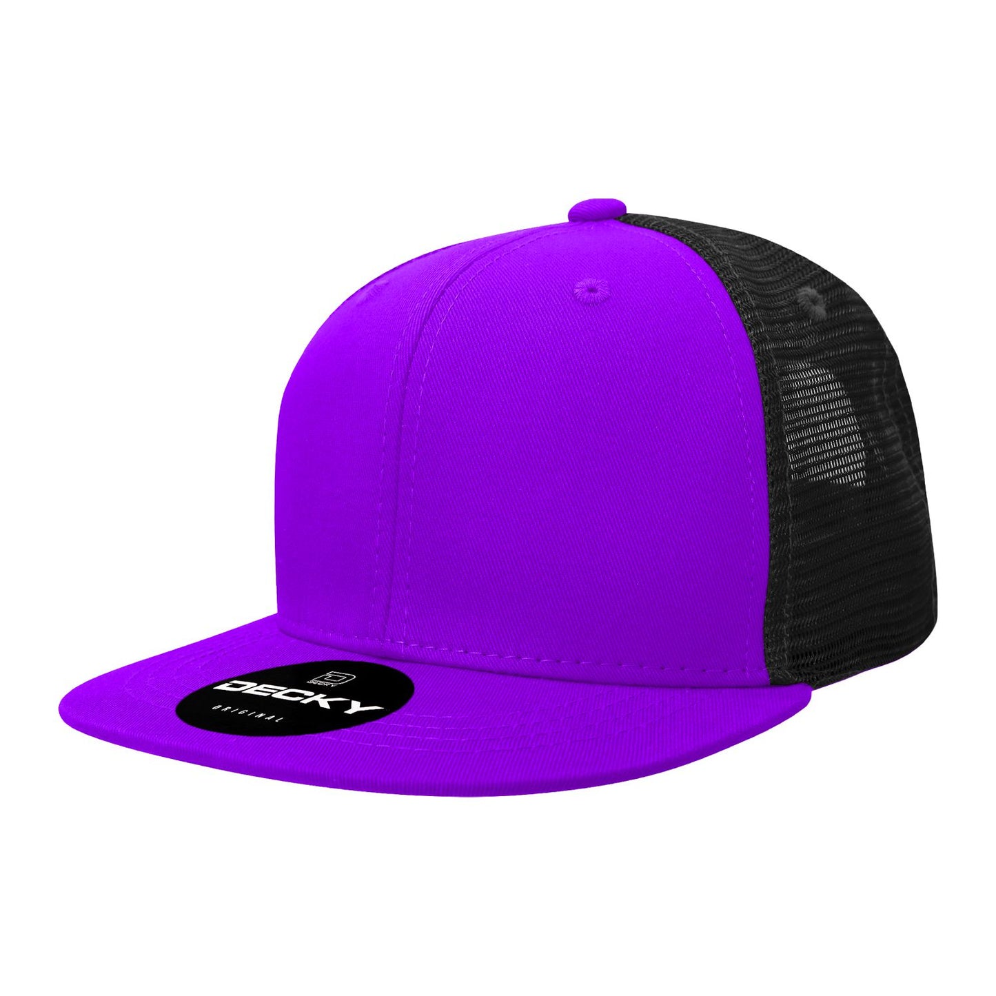 Decky 1052 6 Panel Trucker Hat Flat Bill Snapback - Blank