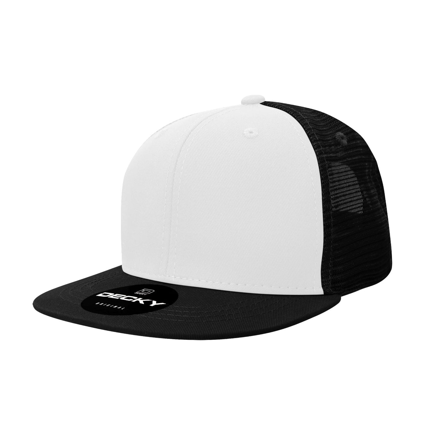 Decky 1052 6 Panel Trucker Hat Flat Bill Snapback - Blank