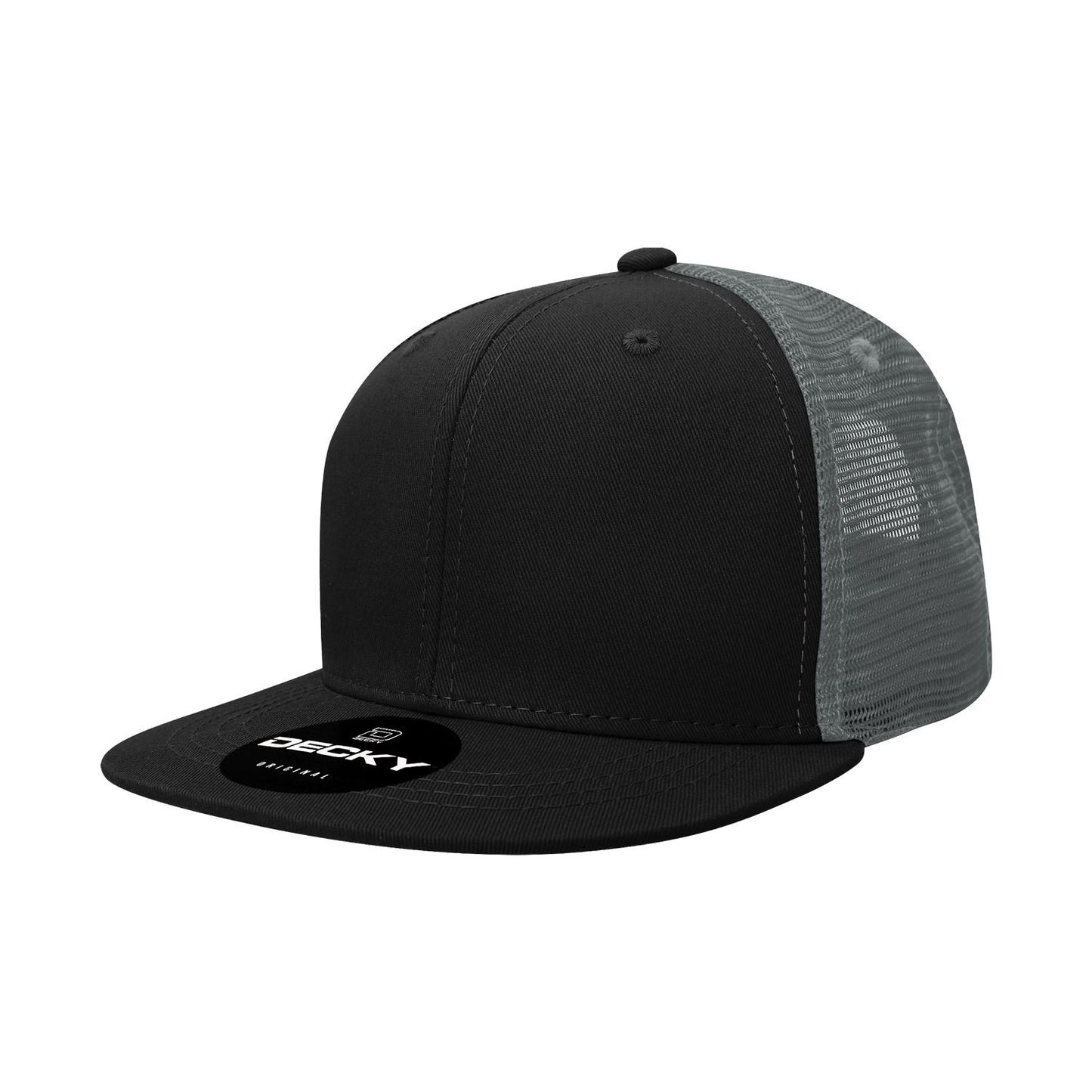 Decky 1052 6 Panel Trucker Hat Flat Bill Snapback - Blank