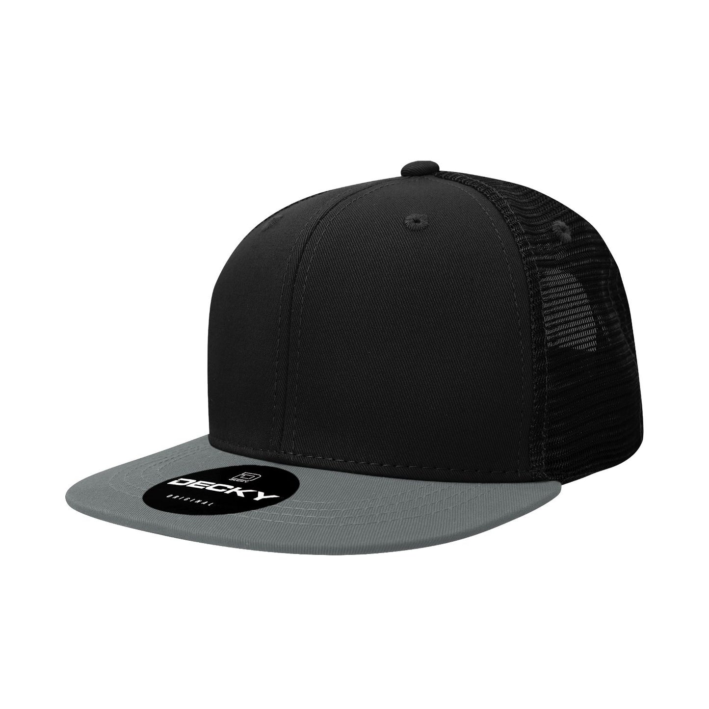Decky 1052 6 Panel Trucker Hat Flat Bill Snapback - Blank
