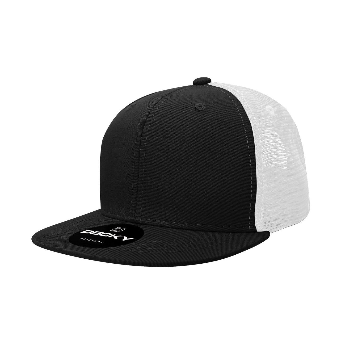 Decky 1052 6 Panel Trucker Hat Flat Bill Snapback - Blank