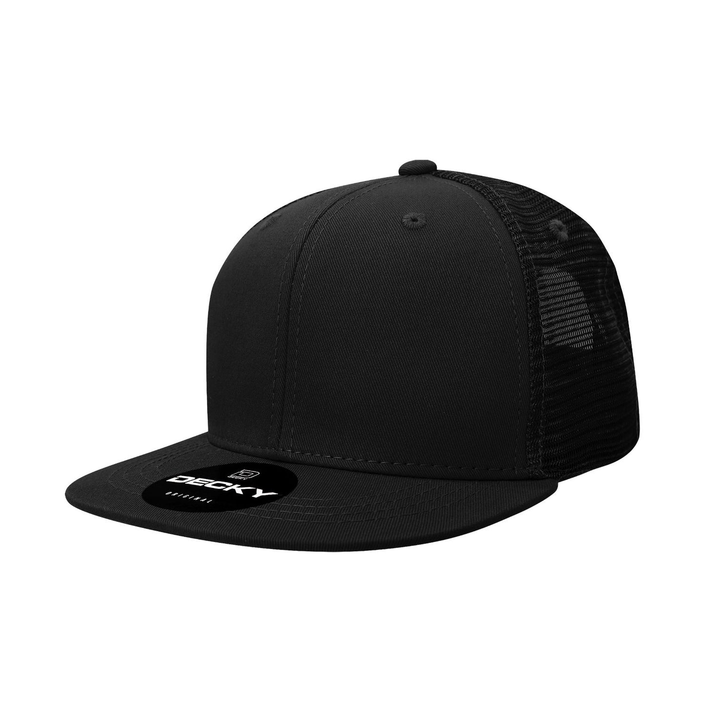 Decky 1052 6 Panel Trucker Hat Flat Bill Snapback - Blank