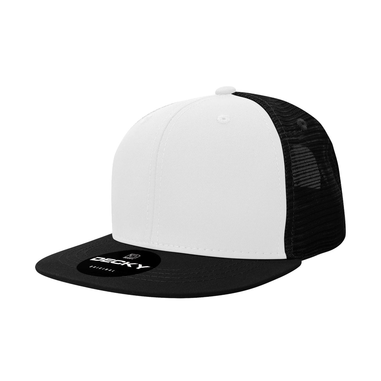 Decky 1052 6 Panel Trucker Hat Flat Bill Snapback - Blank