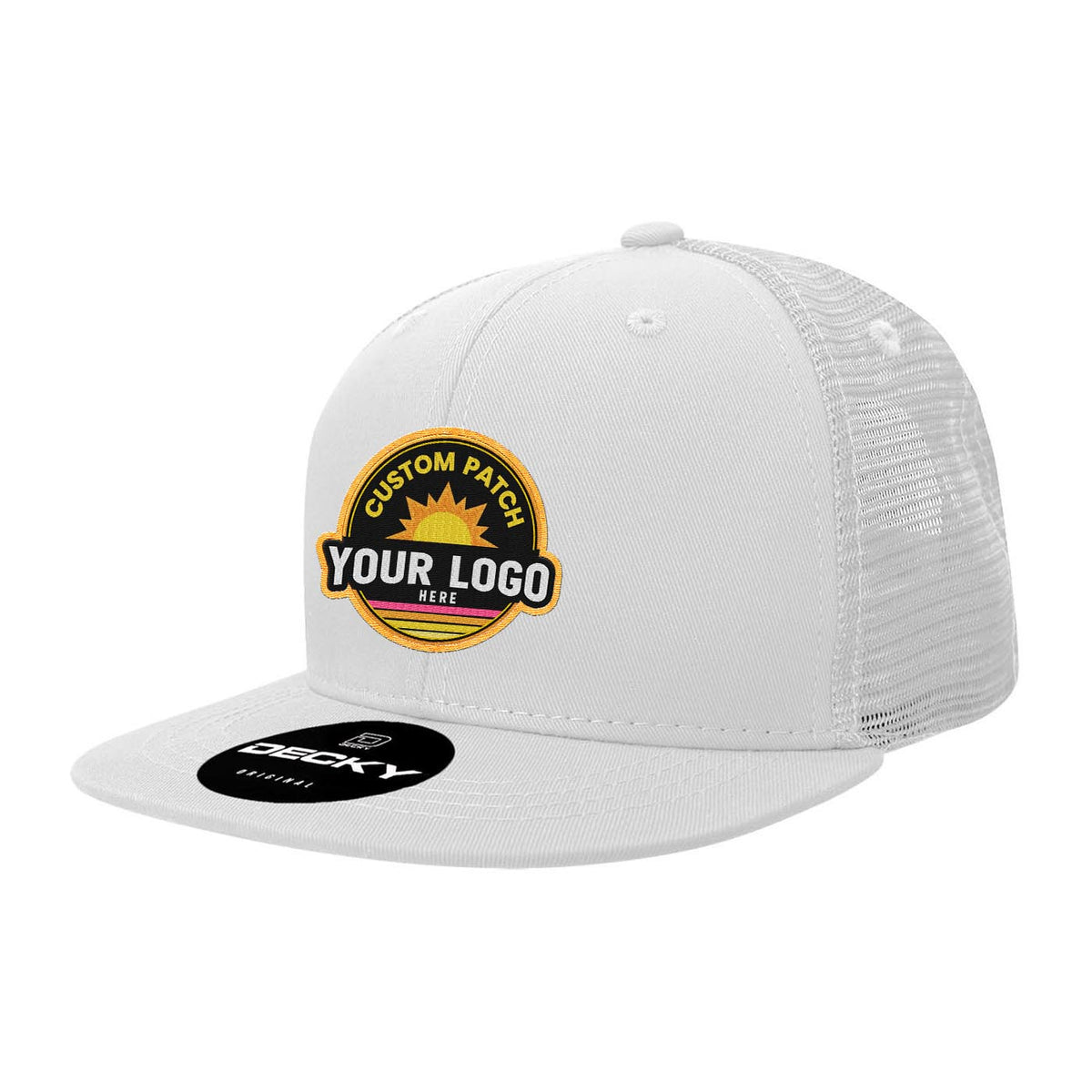 Custom Patch Decky 1052 - 6 Panel Trucker Hat, Flat Bill Snapback