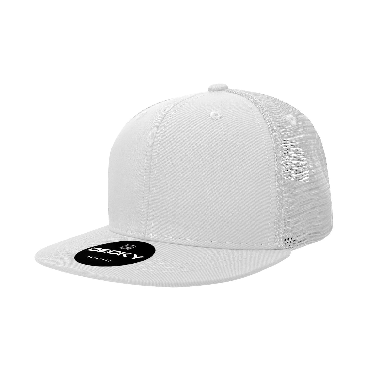 Decky 1052 6 Panel Trucker Hat Flat Bill Snapback - Blank