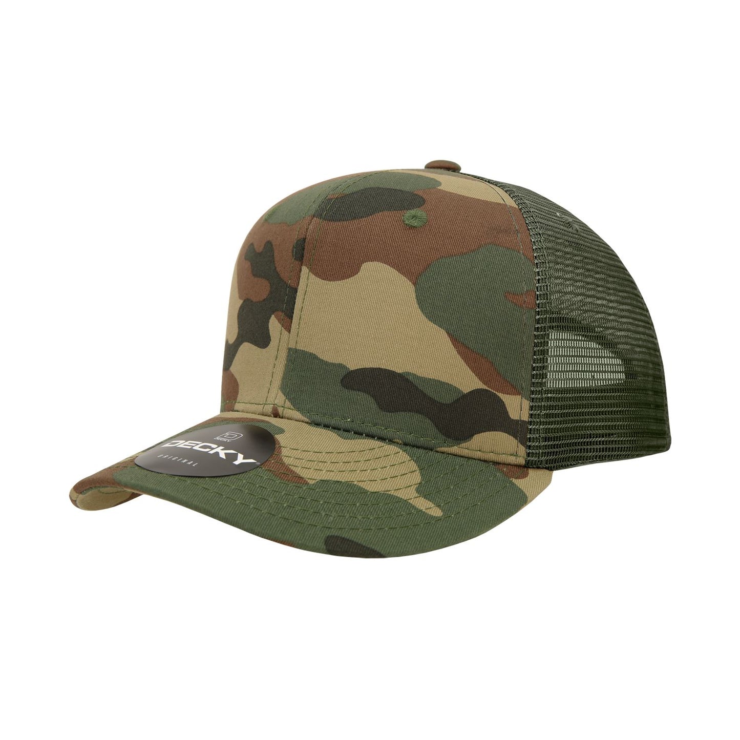 Decky 1054 Camo Curve Bill Trucker Hat, 6 Panel Camo Trucker Cap - Blank