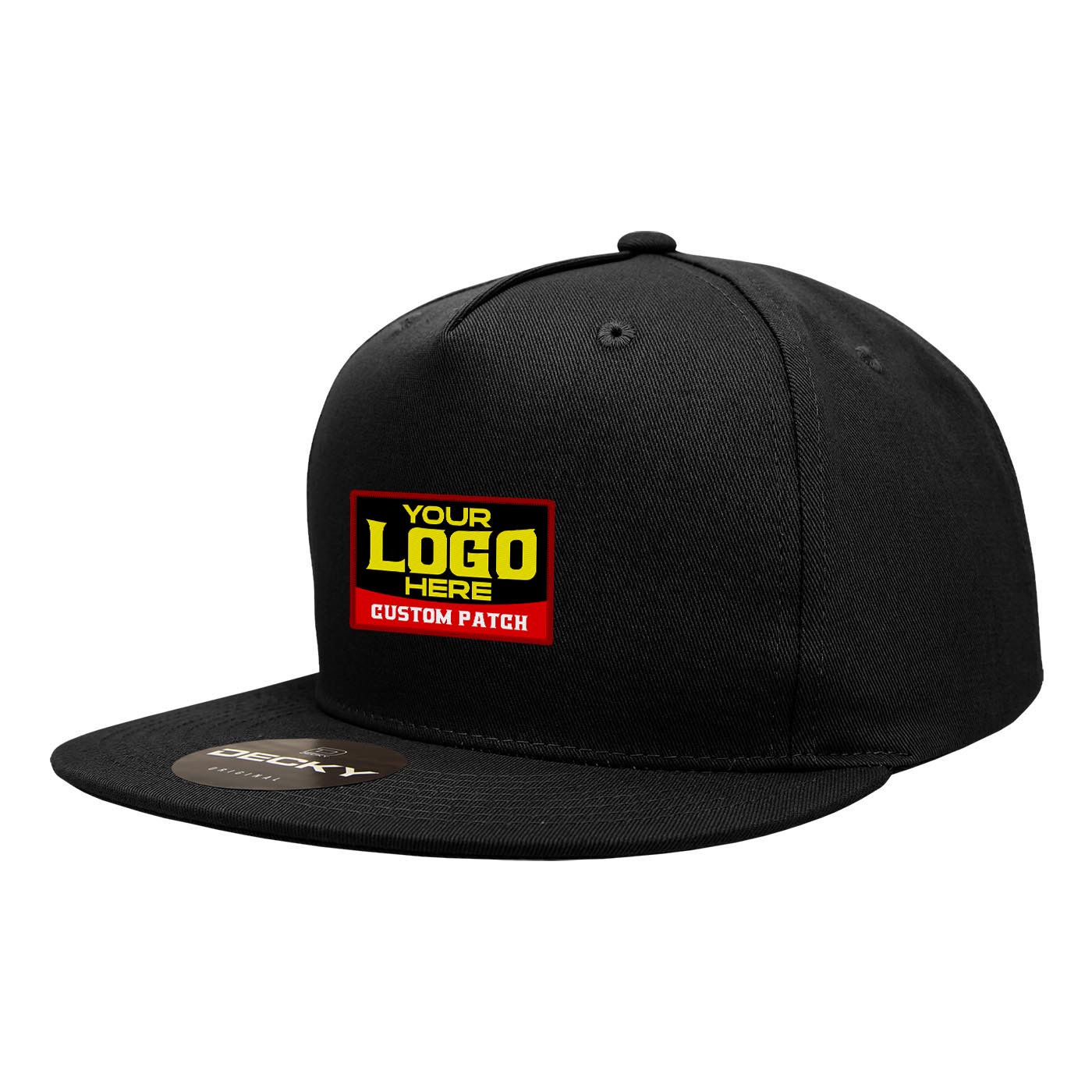 Custom Patch Decky 1064 - 5 Panel Flat Bill, Cotton Snapback Hats