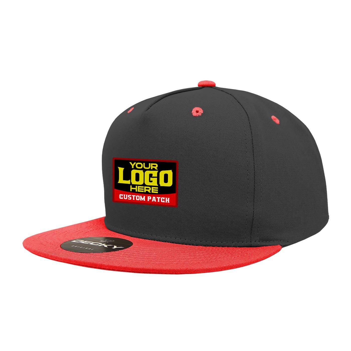 Custom Patch Decky 1064 - 5 Panel Flat Bill, Cotton Snapback Hats