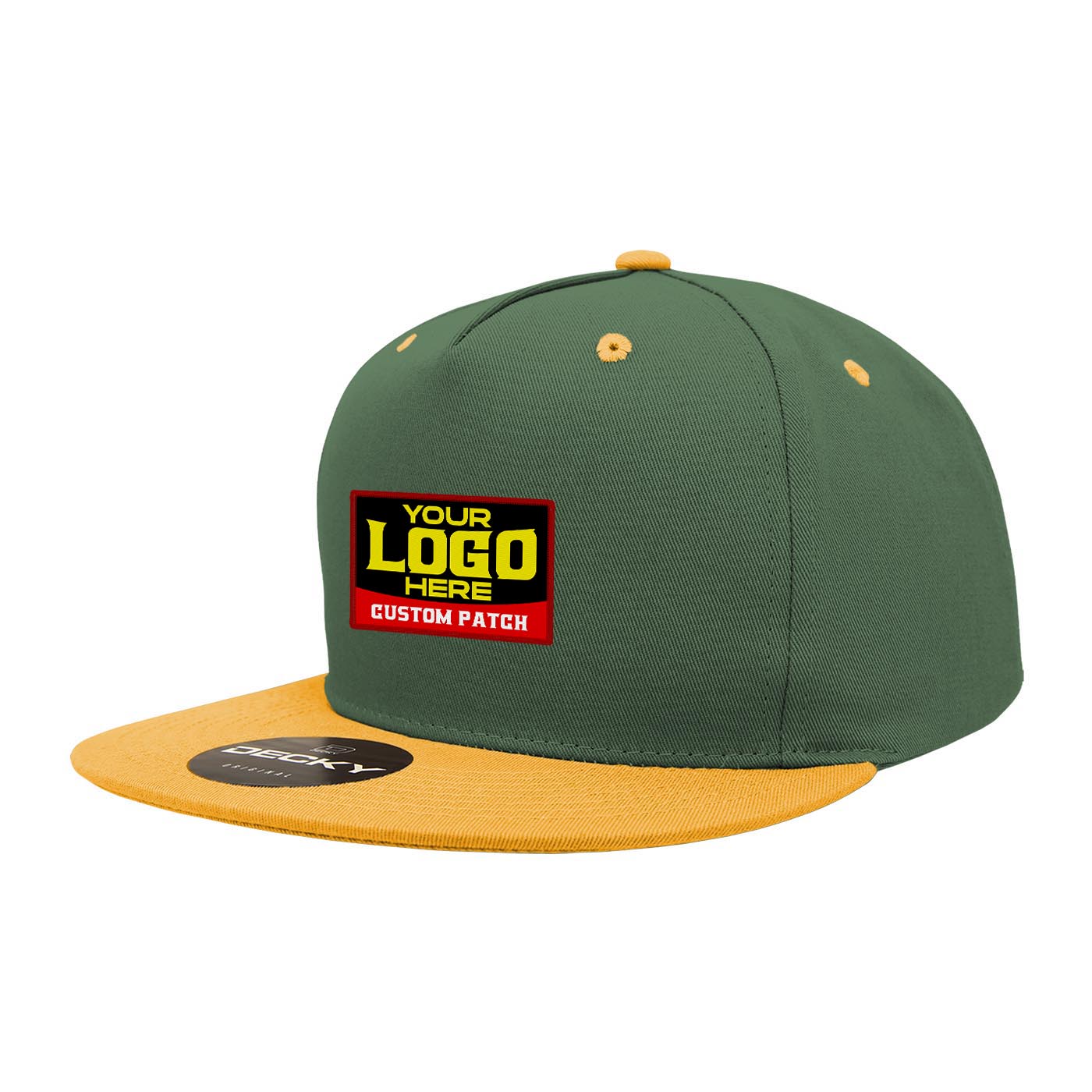 Custom Patch Decky 1064 - 5 Panel Flat Bill, Cotton Snapback Hats