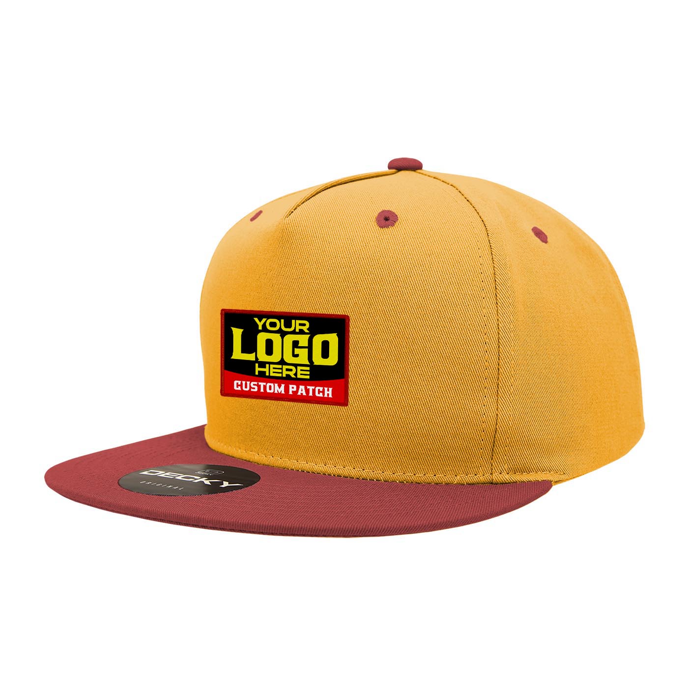 Custom Patch Decky 1064 - 5 Panel Flat Bill, Cotton Snapback Hats