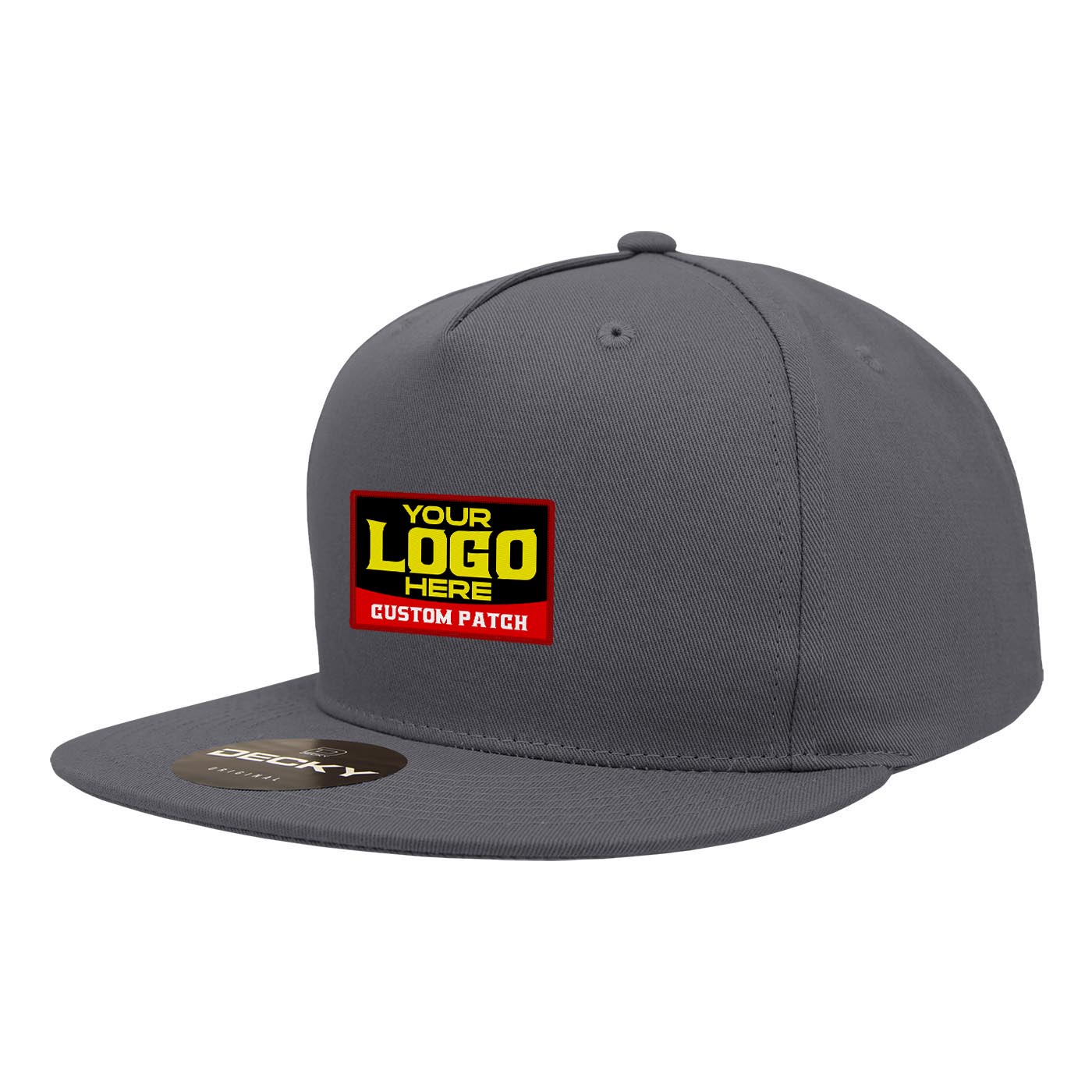 Custom Patch Decky 1064 - 5 Panel Flat Bill, Cotton Snapback Hats