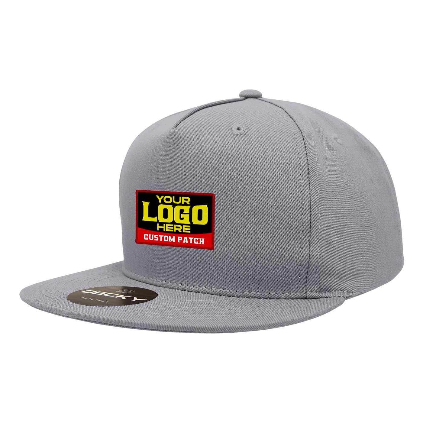 Custom Patch Decky 1064 - 5 Panel Flat Bill, Cotton Snapback Hats