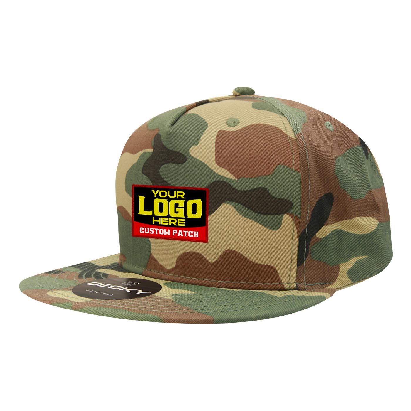 Custom Patch Decky 1064 - 5 Panel Flat Bill, Cotton Snapback Hats