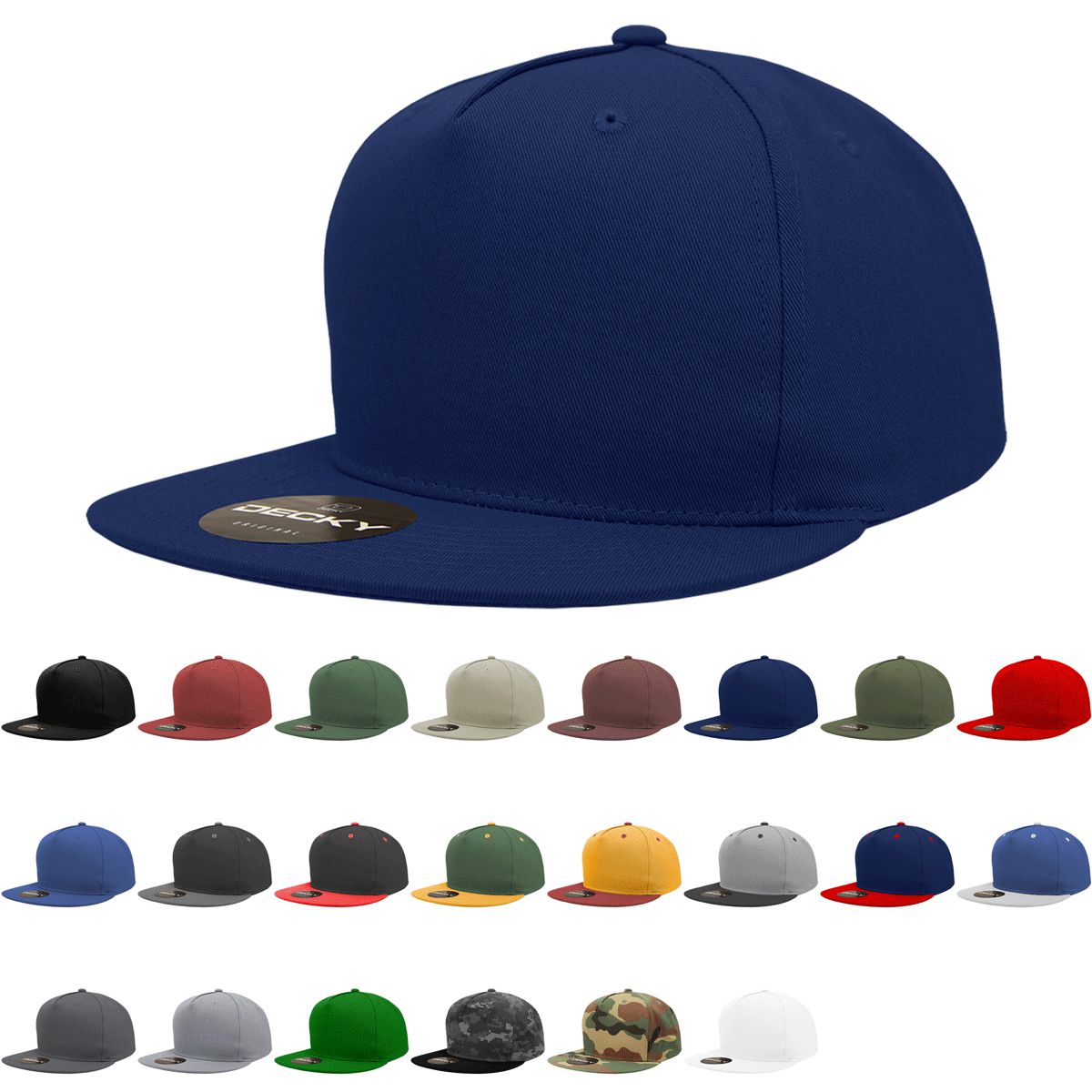 Decky 1064 5 Panel Flat Bill Hat Cotton Snapback Blank Star Hats and Embroidery