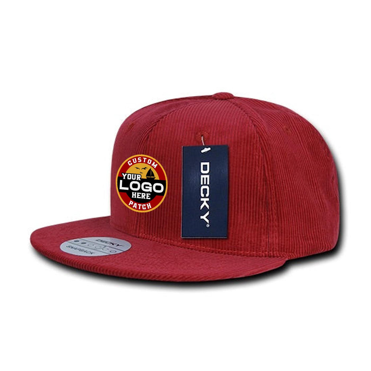 Custom Patch Decky 1076 - Corduroy Snapback Hat, 6 Panel Flat Bill Cap