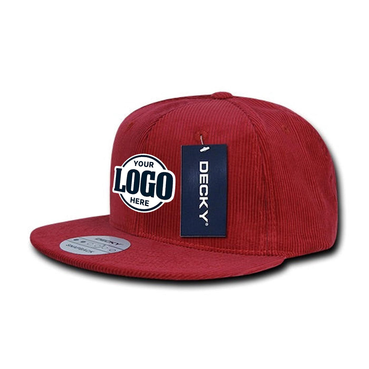 Custom Embroidered Decky 1076 - Corduroy Snapback Hat, 6 Panel Flat Bill Cap