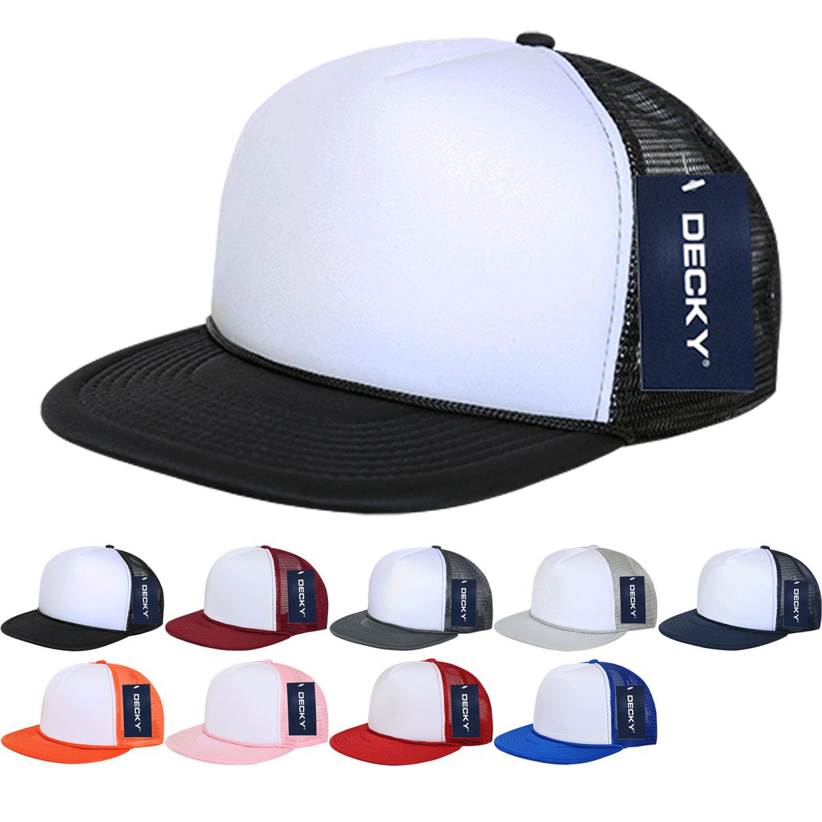 Decky 224 5 Panel Flat Bill Foam Trucker Hat Two Tone - Blank