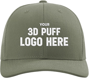Olive cap with 3D puff embroidery for logos.