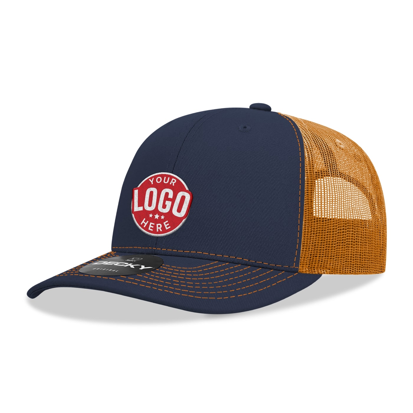 Custom Embroidered Decky 6031 - 6 Panel Mid Profile Structured Contra-Stitch Trucker Hat