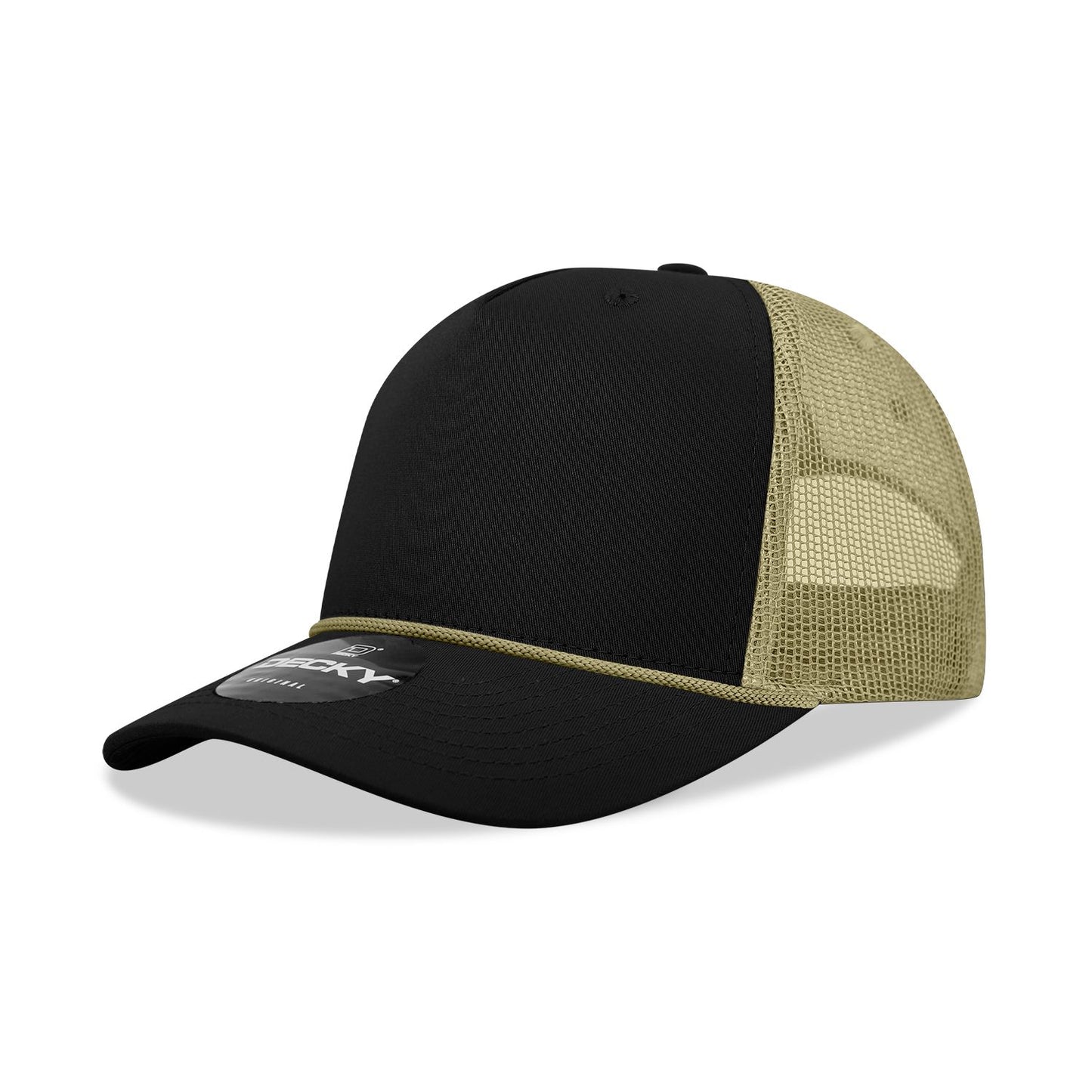 Decky 6040 5 Panel Mid Profile Structured Cotton/Poly Blend Trucker Hat with Rope - Blank