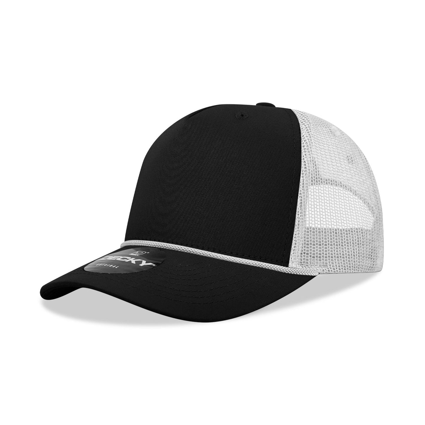 Decky 6040 5 Panel Mid Profile Structured Cotton/Poly Blend Trucker Hat with Rope - Blank