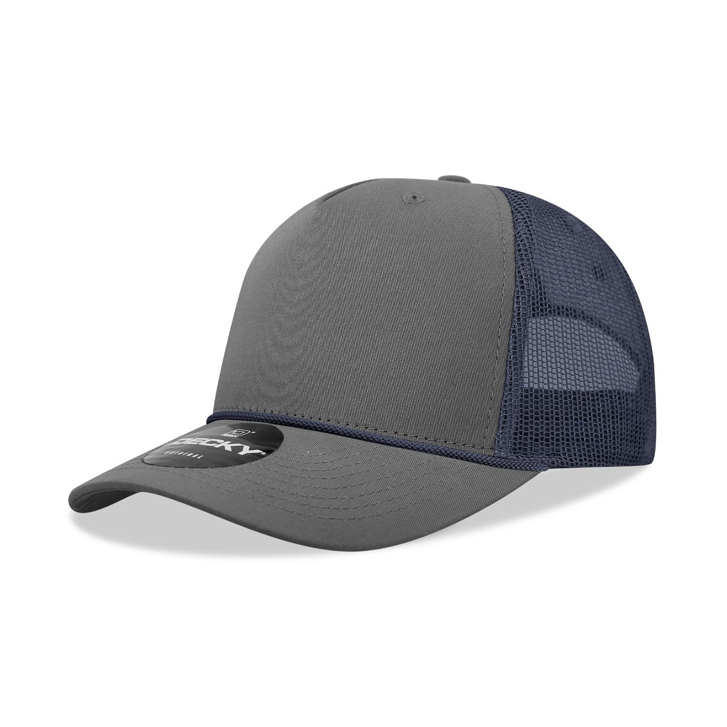 Decky 6040 5 Panel Mid Profile Structured Cotton/Poly Blend Trucker Hat with Rope - Blank