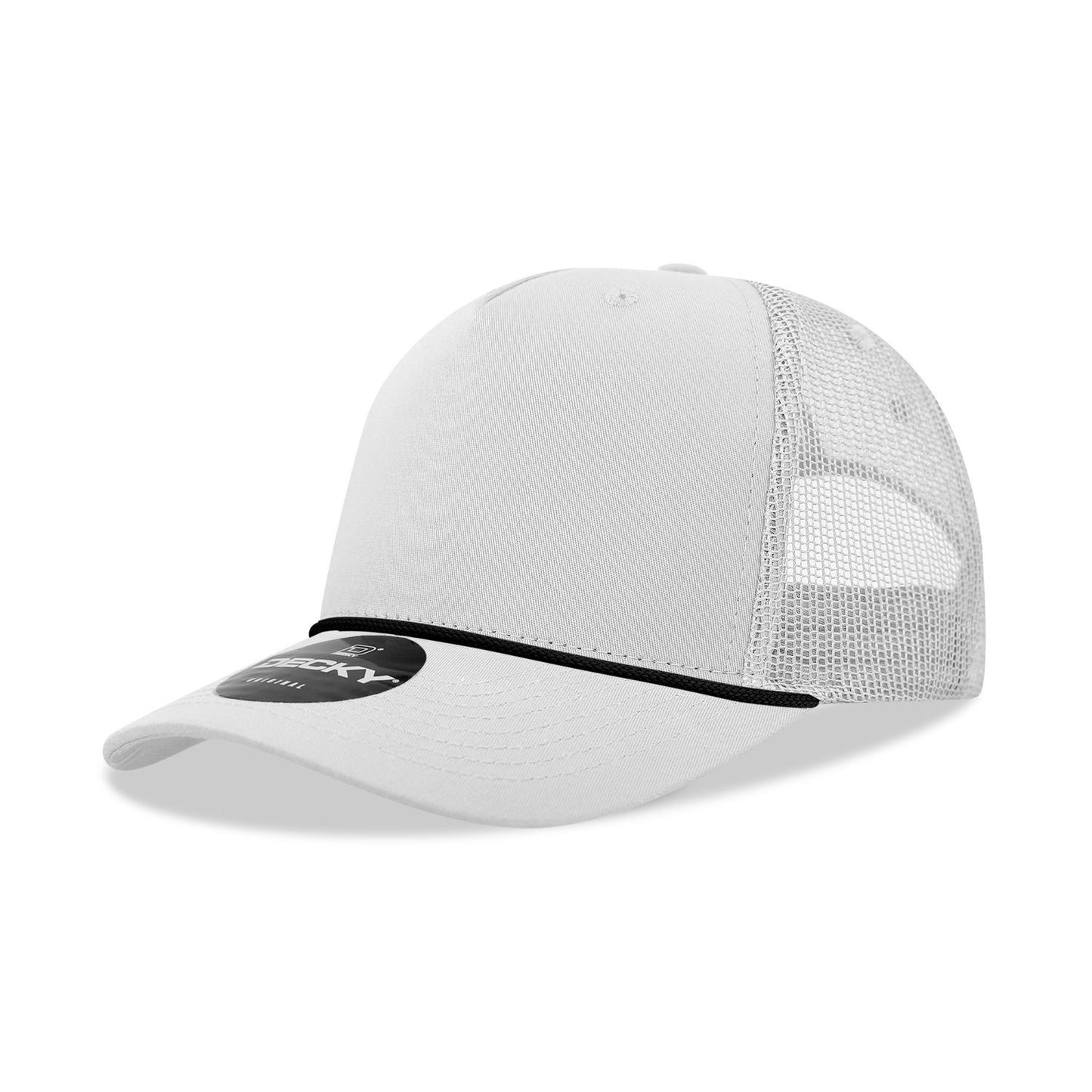 Decky 6040 5 Panel Mid Profile Structured Cotton/Poly Blend Trucker Hat with Rope - Blank