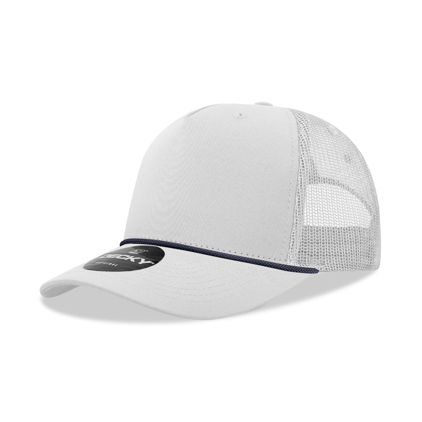 Decky 6040 5 Panel Mid Profile Structured Cotton/Poly Blend Trucker Hat with Rope - Blank