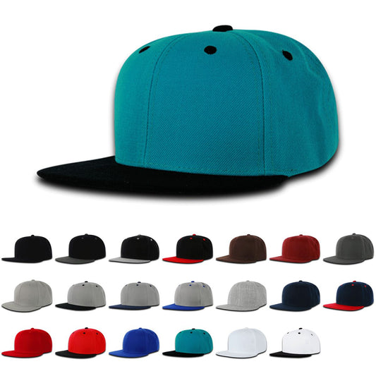 Decky 7011 Youth 6 Panel High Profile Structured Snapback, Kids Flat Bill Hat - Blank - Star Hats & Embroidery