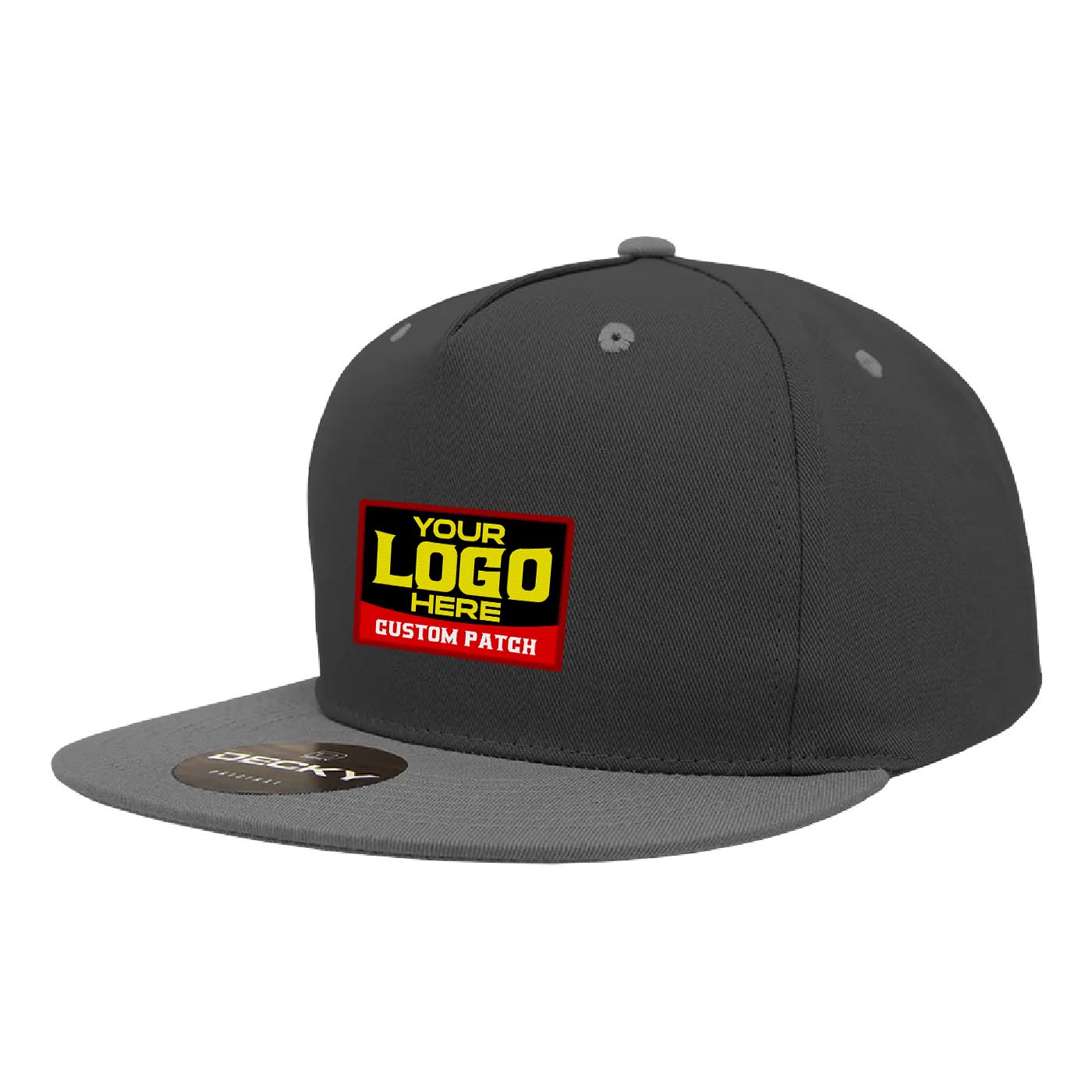 Custom Patch Decky 1064 - 5 Panel Flat Bill, Cotton Snapback Hats