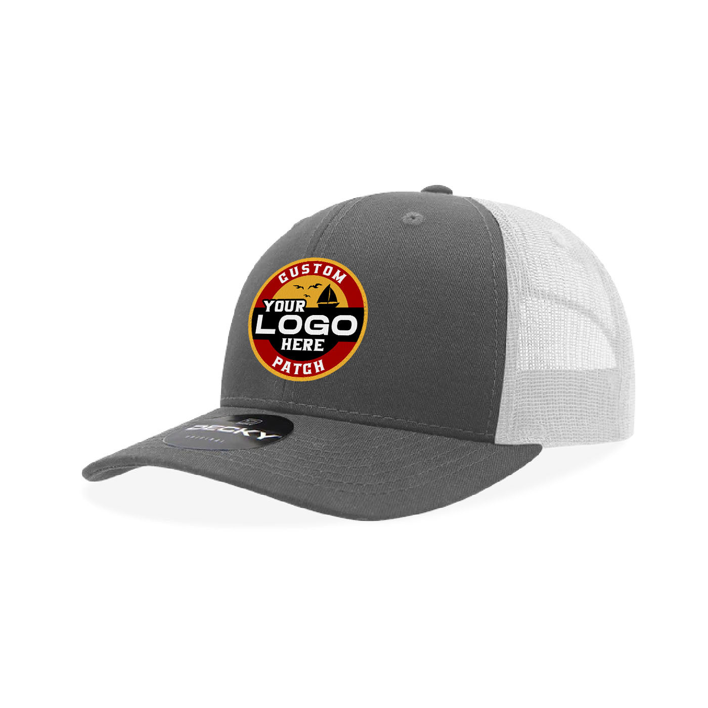 Custom Patch Decky 6021 Classic Trucker Hat, 6 Panel Mid Profile Trucker Cap