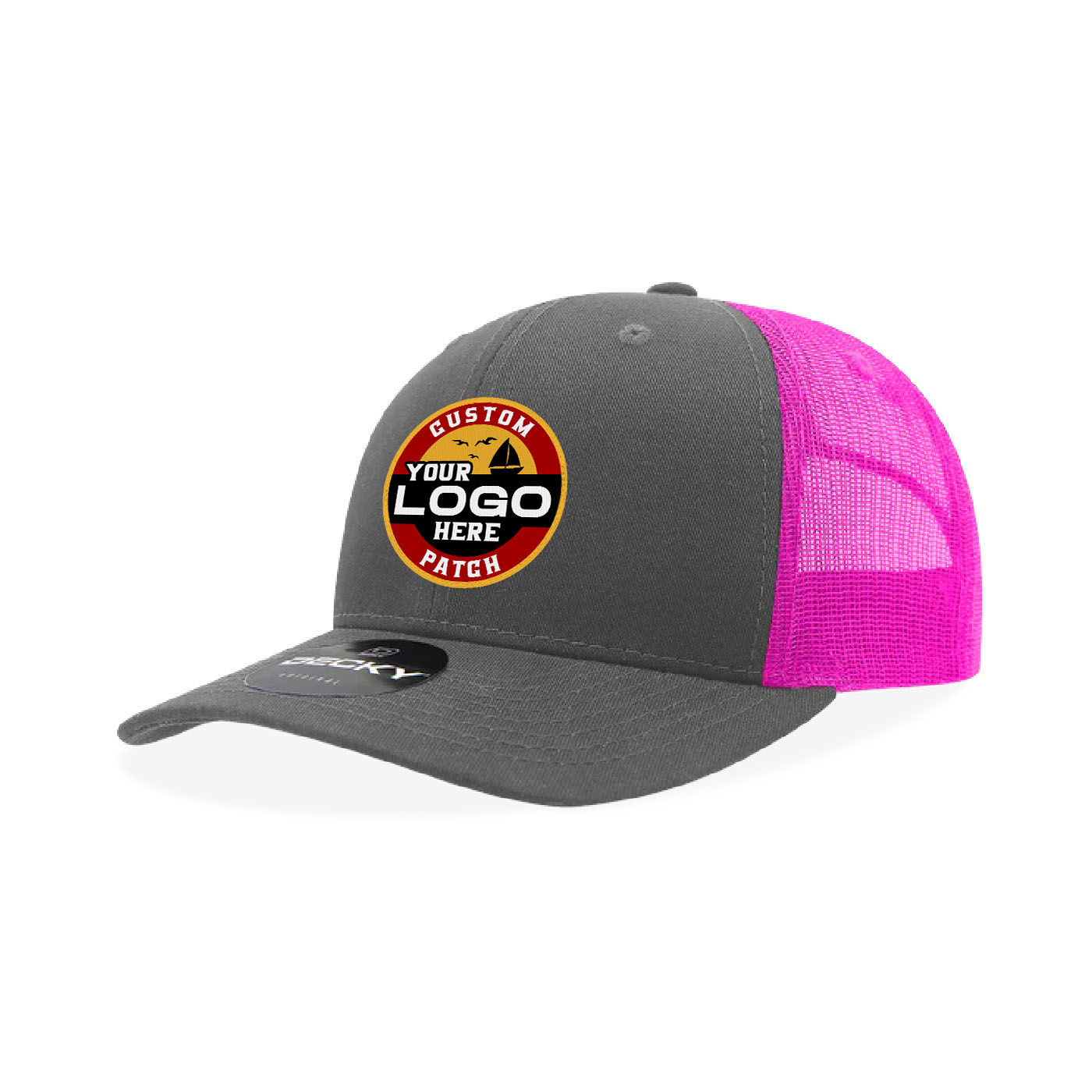 Custom Patch Decky 6021 Classic Trucker Hat, 6 Panel Mid Profile Trucker Cap