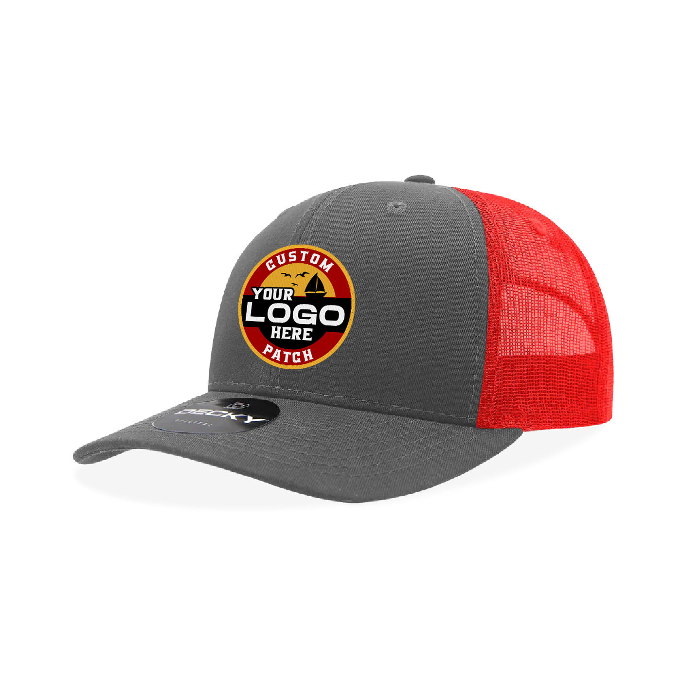 Custom Patch Decky 6021 Classic Trucker Hat, 6 Panel Mid Profile Trucker Cap