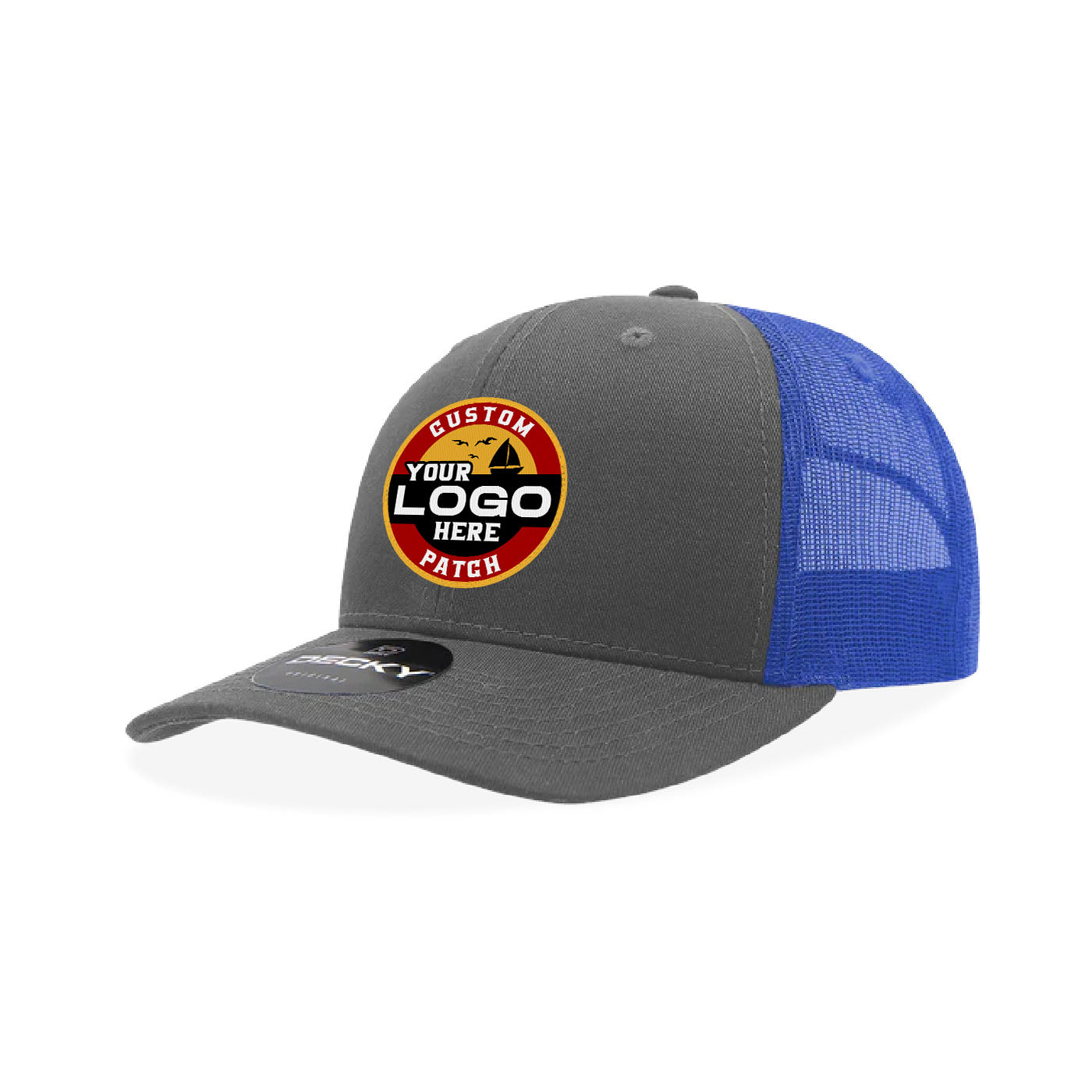 Custom Patch Decky 6021 Classic Trucker Hat, 6 Panel Mid Profile Trucker Cap