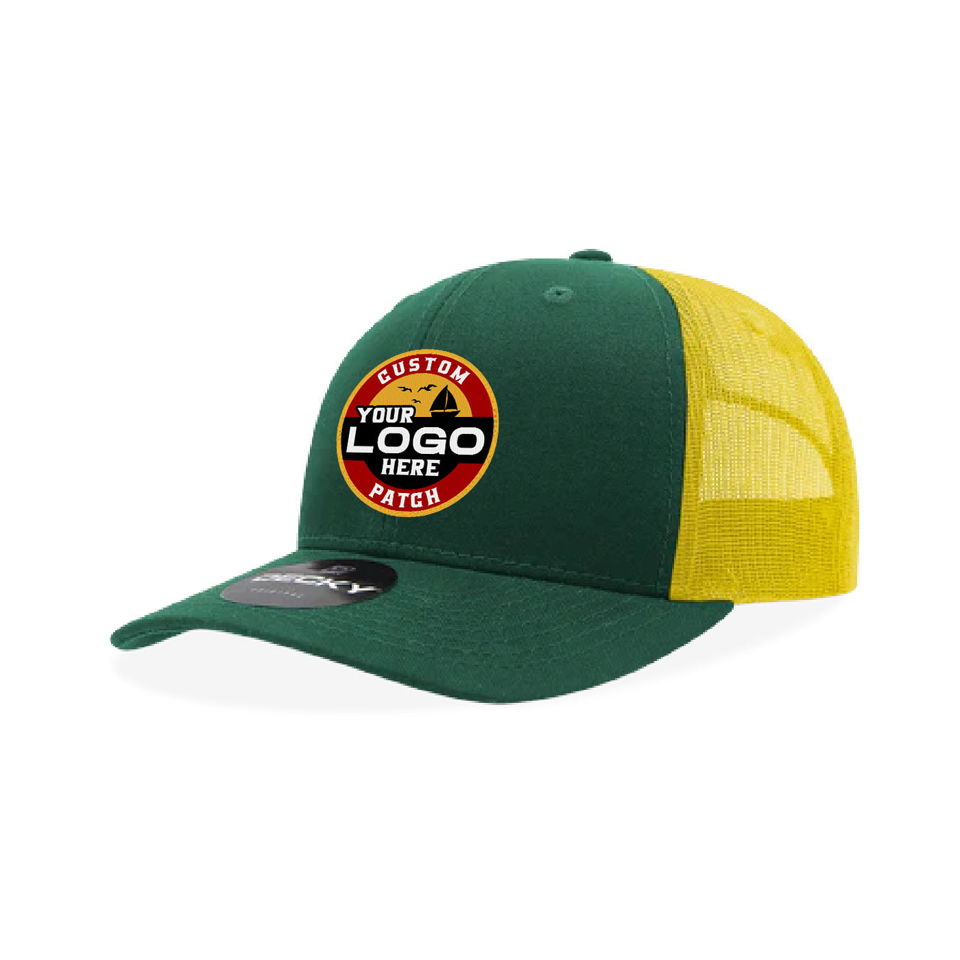 Custom Patch Decky 6021 Classic Trucker Hat, 6 Panel Mid Profile Trucker Cap