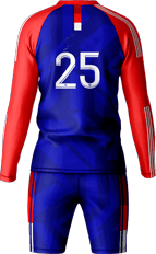 Blue hockey jersey with red accents, featuring number 25 and space for customization on the back.