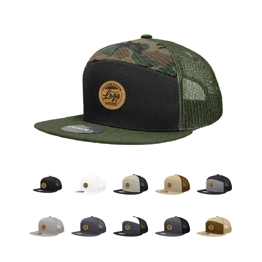 Custom Patch Decky 1133 - 7 Panel Trucker Flat Bill Snapback Hat - Star Hats & Embroidery