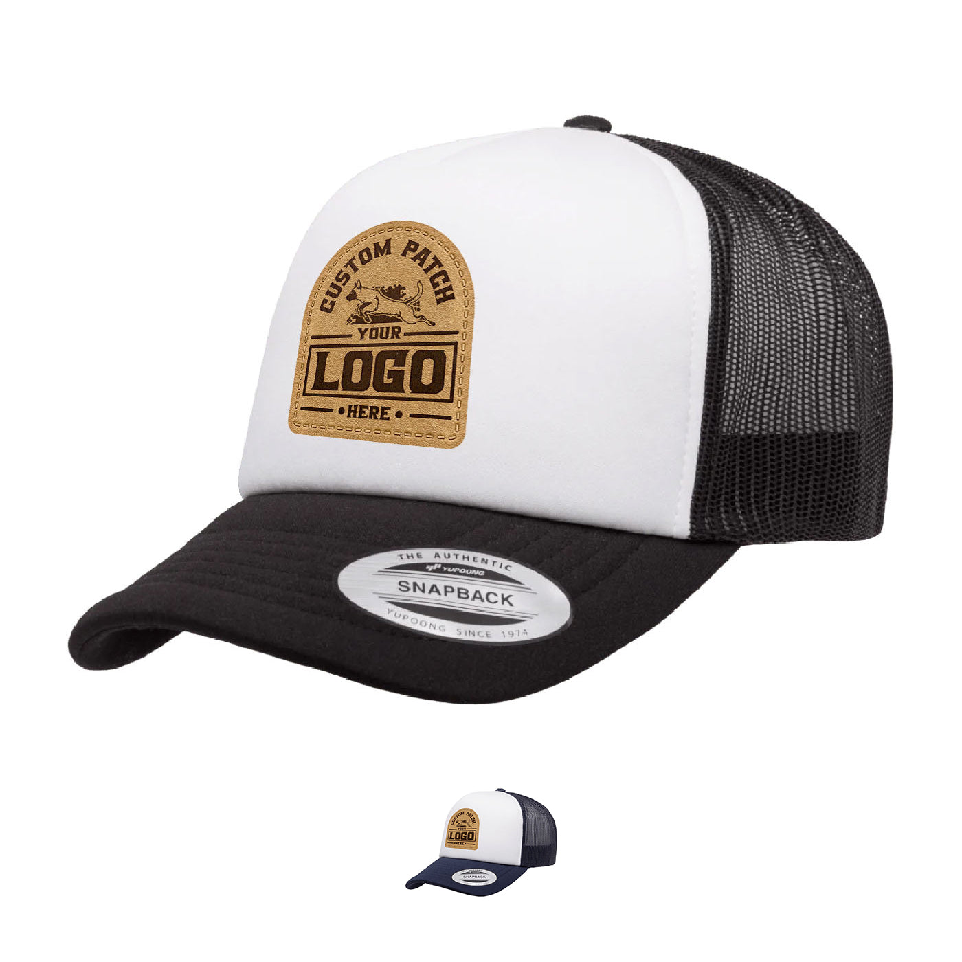 Custom Patch Yupoong 6320W Curved Foam Trucker Hat, White Front