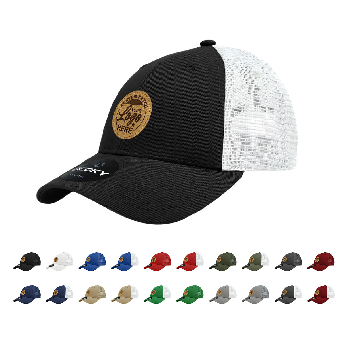 Custom Patch Decky 214 - 6 Panel Low Profile Structured Cotton Trucker Hat, Mesh Golf Cap