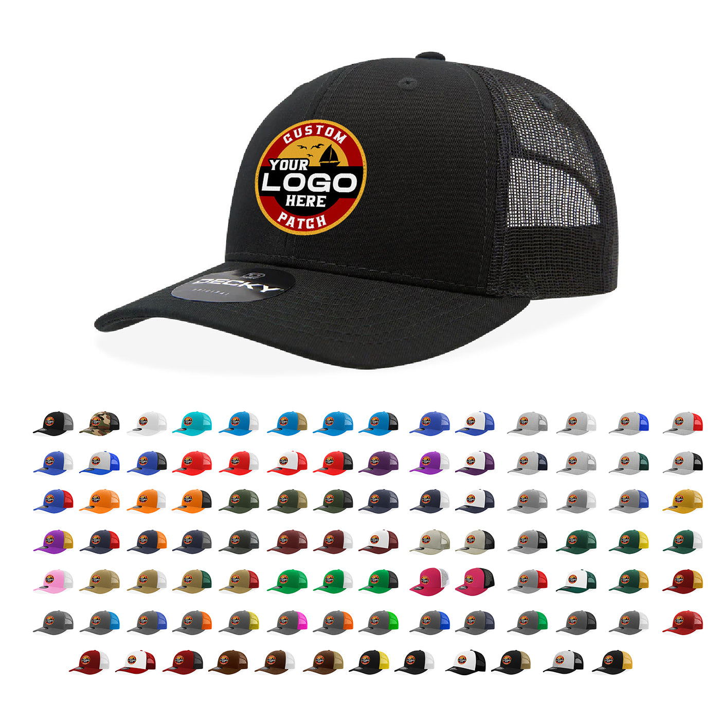 Custom Patch Decky 6021 Classic Trucker Hat, 6 Panel Mid Profile Trucker Cap