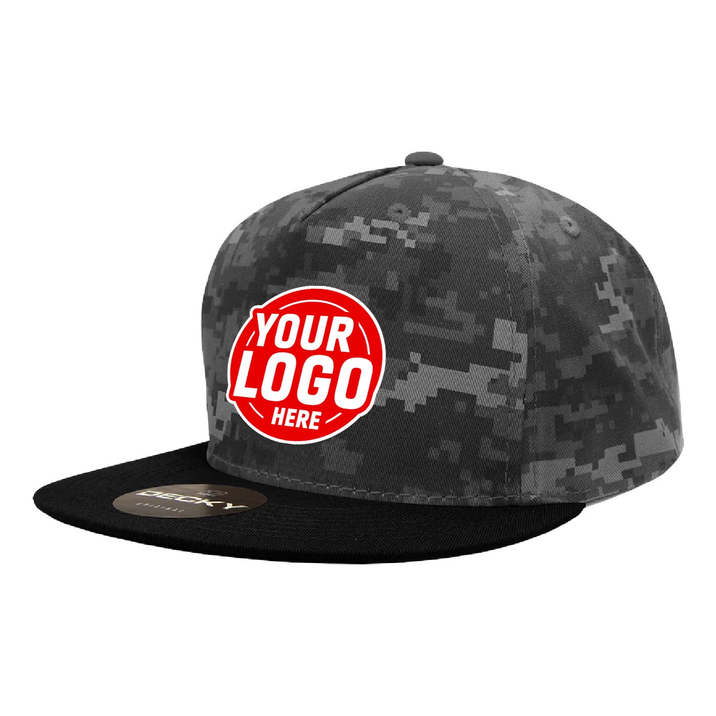 Custom Embroidered Decky 1064 - 5 Panel Flat Bill, Cotton Snapback Hats