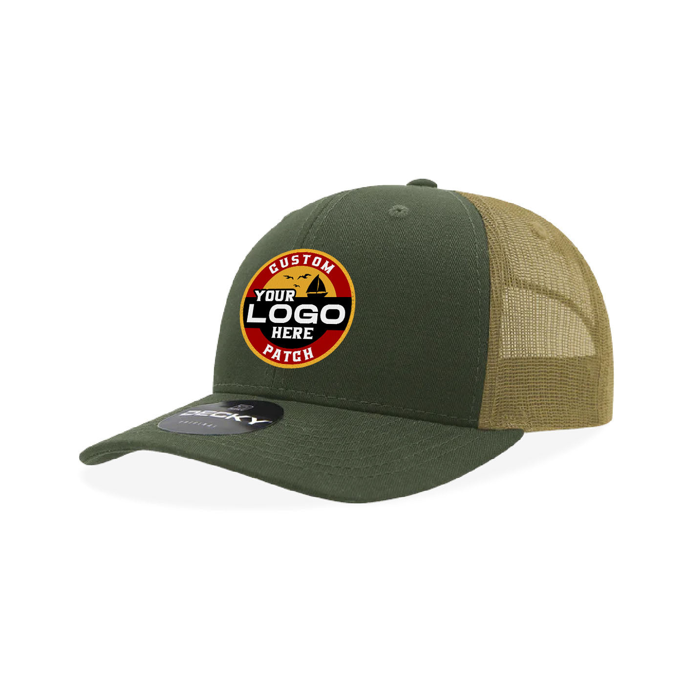 Custom Patch Decky 6021 Classic Trucker Hat, 6 Panel Mid Profile Trucker Cap