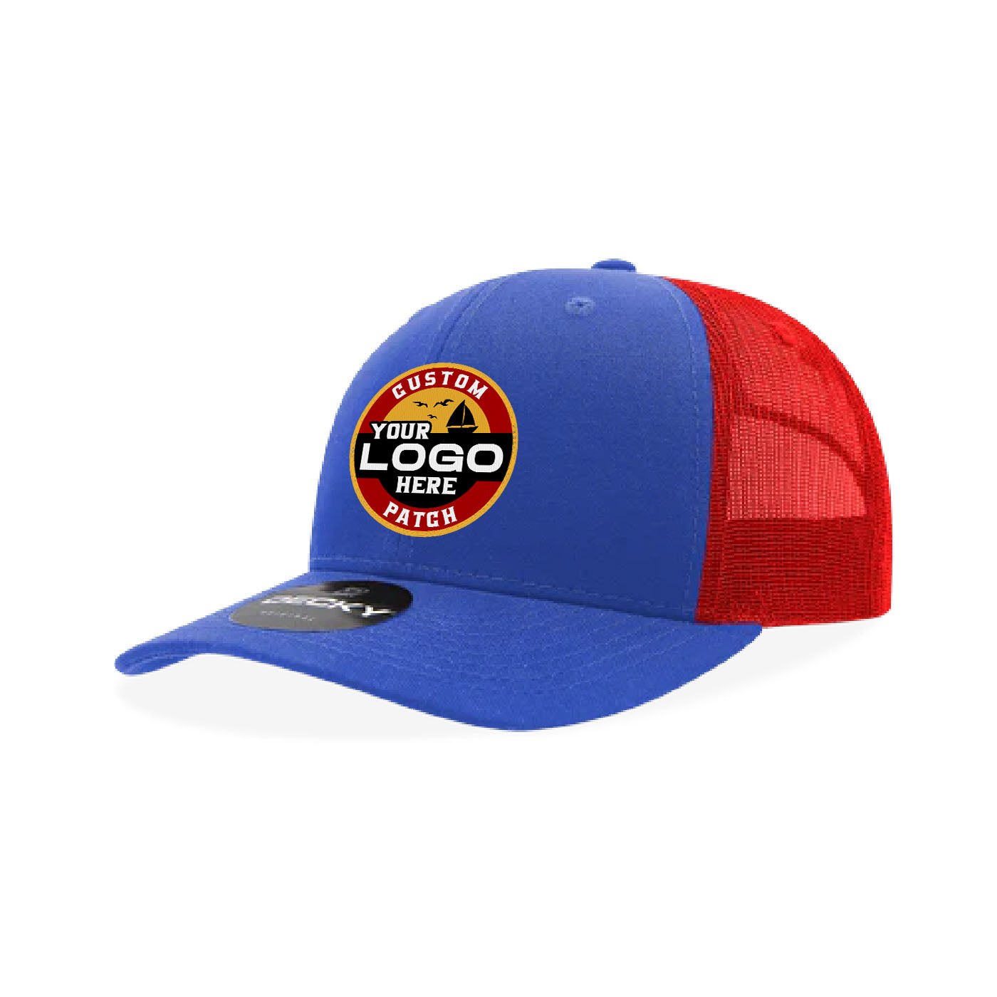Custom Patch Decky 6021 Classic Trucker Hat, 6 Panel Mid Profile Trucker Cap