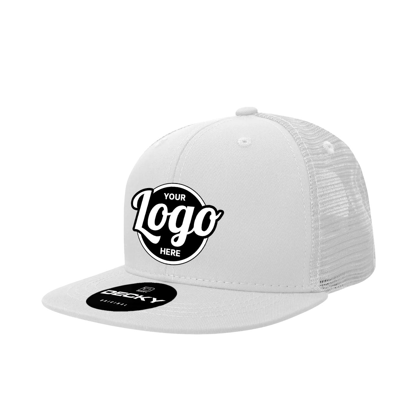 Custom Embroidered Decky 1052 - 6 Panel Trucker Hat, Flat Bill Snapback